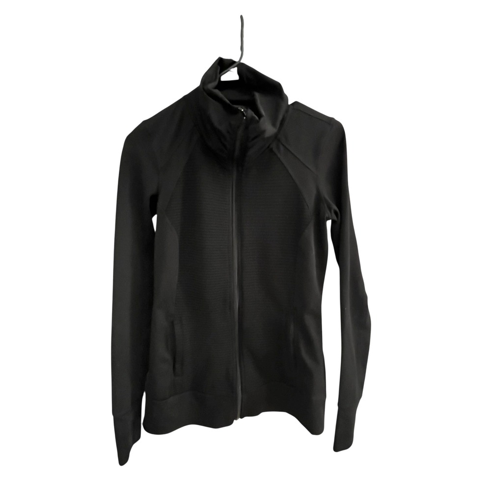 Athleta Women's Black Full Zip Jacket Workout Gym Thumb Holes XS Ribbed